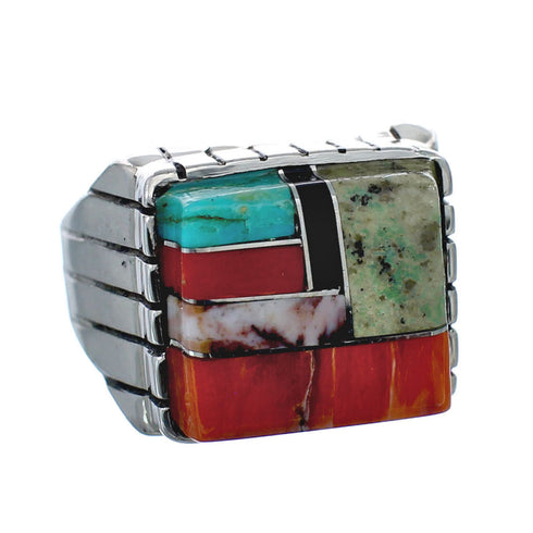 Multicolor American Indian Authentic Sterling Silver Ring Size 8-3/4 AX128688